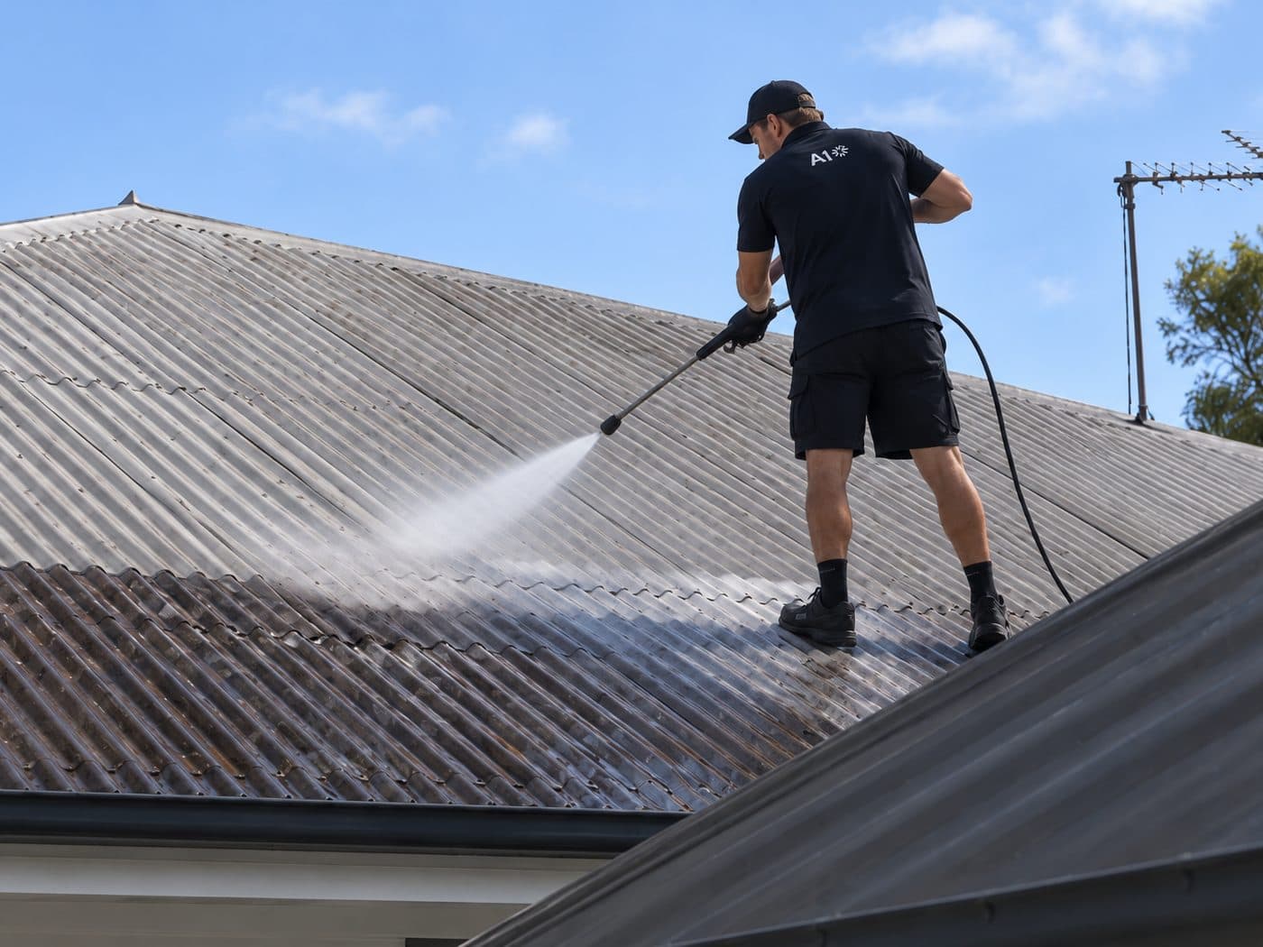 Roof washing by A1 Pressure Washing on the Sunshine Coast