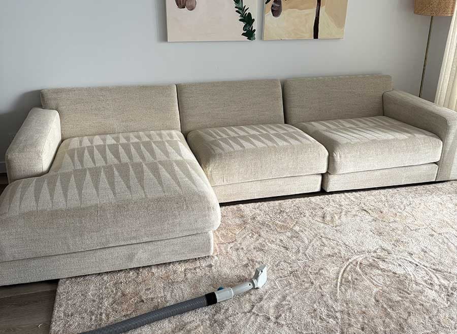 Cream modular lounge and rug after cleaning by A1